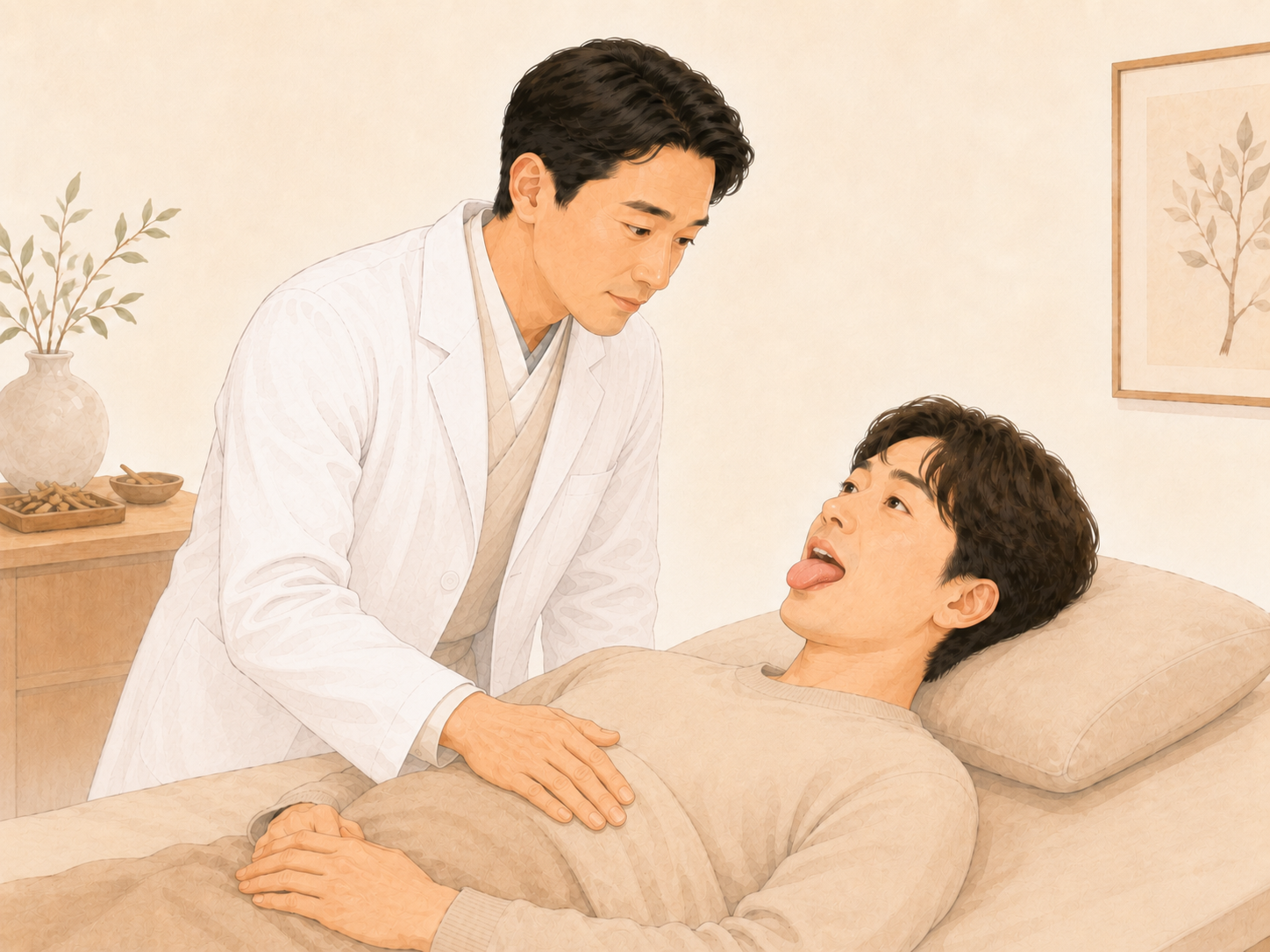 설진 — 혀 상태를 확인하는 진료 장면